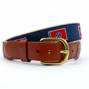 Volunteer Traditions Tennessee Tri-Star Flag Leather Canvas Belt 36 Gold Buckle